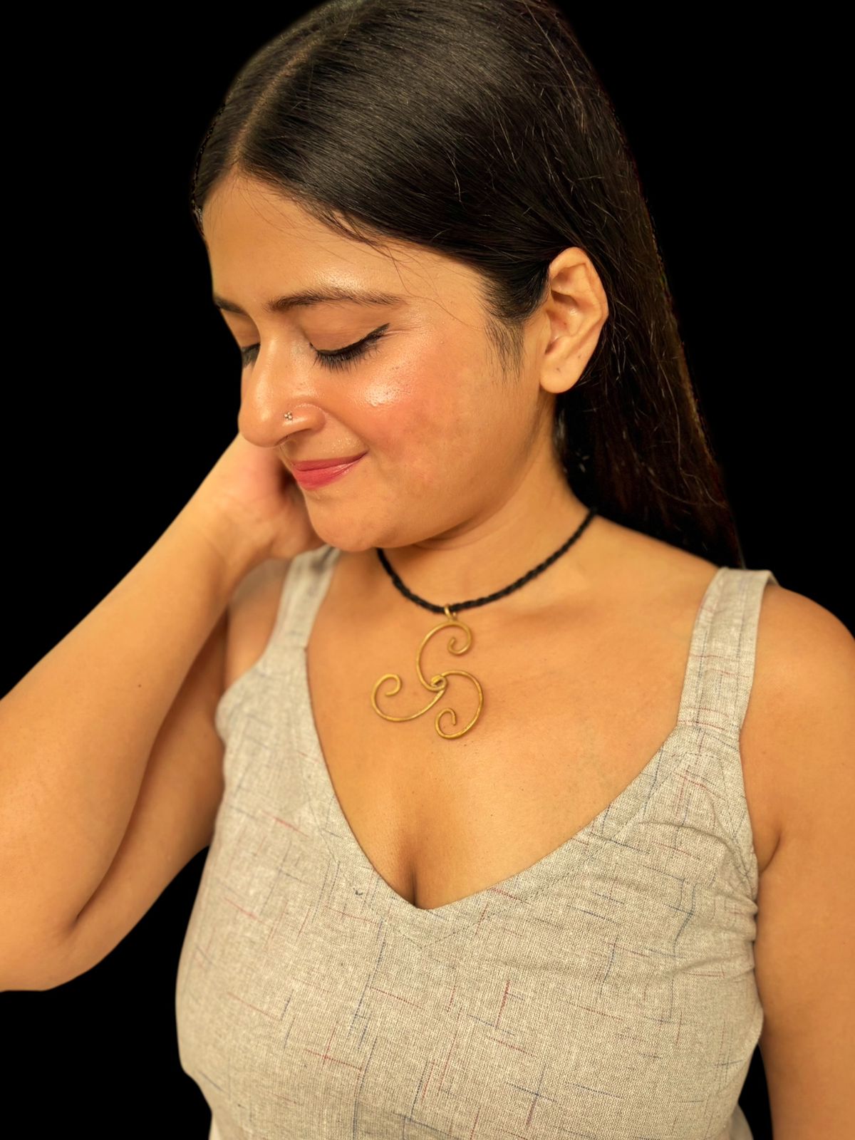 Tri Spiral Wheel Brass Pendant Chain Necklace