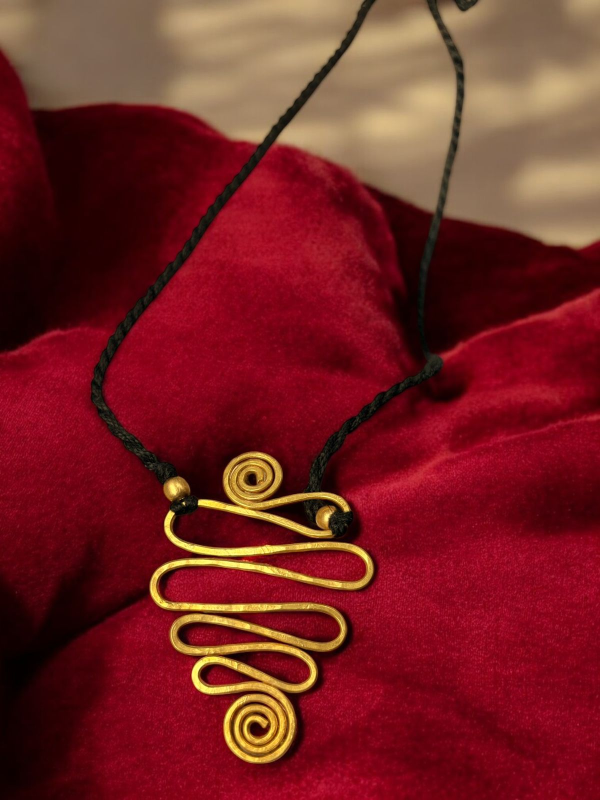 Zigzag Double Spiral Brass Pendant Chain Necklace