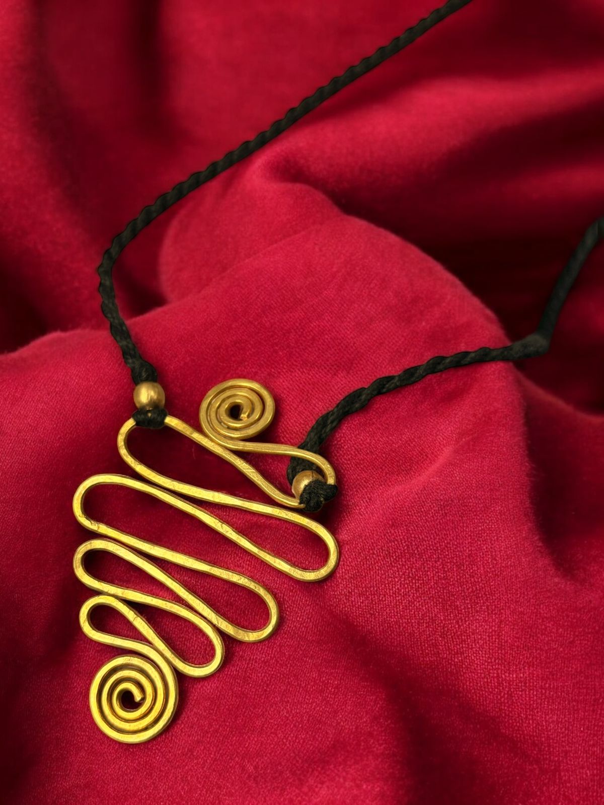 Zigzag Double Spiral Brass Pendant Chain Necklace