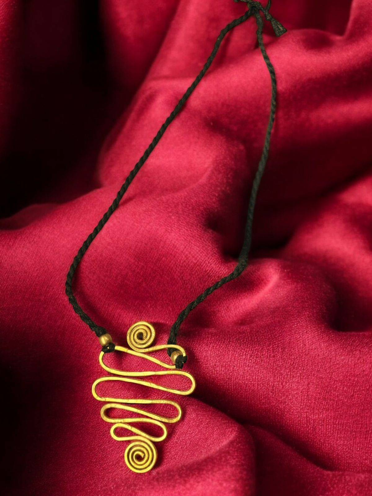 Zigzag Double Spiral Brass Pendant Chain Necklace