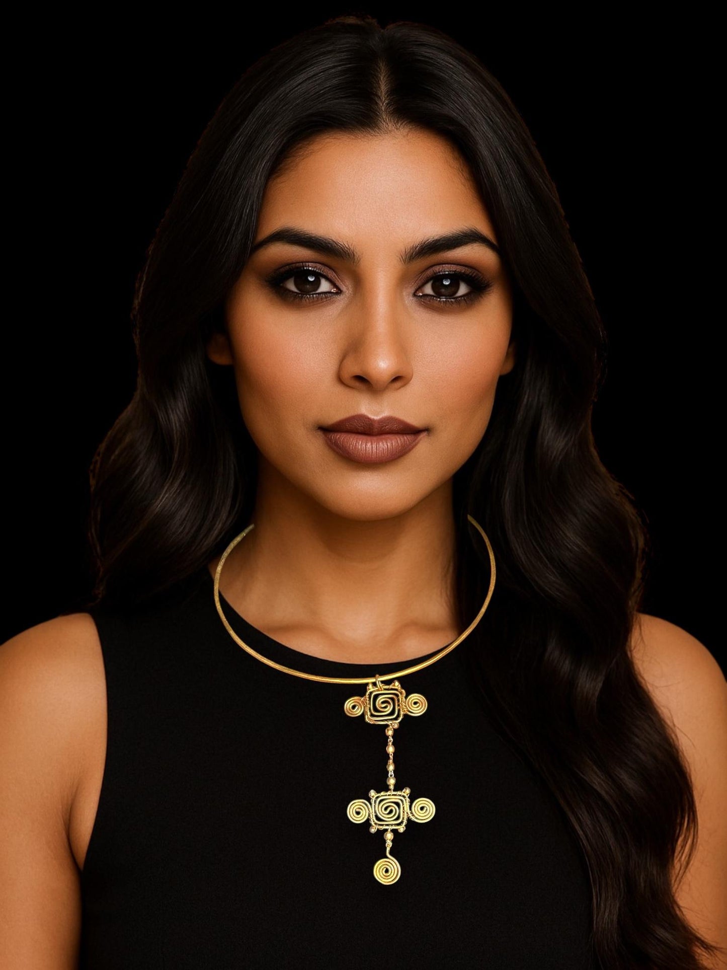 Roma Spiral Pendant Brass Hasli Necklace