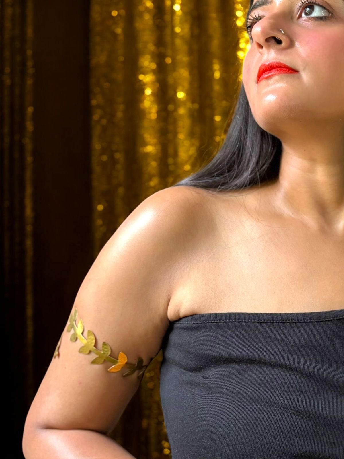 Curvy Leaf Wrap Brass Arm Cuff