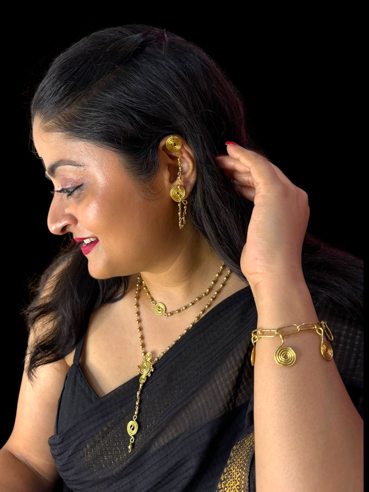 Double Layered Spiral Pendant Brass Chain Necklace