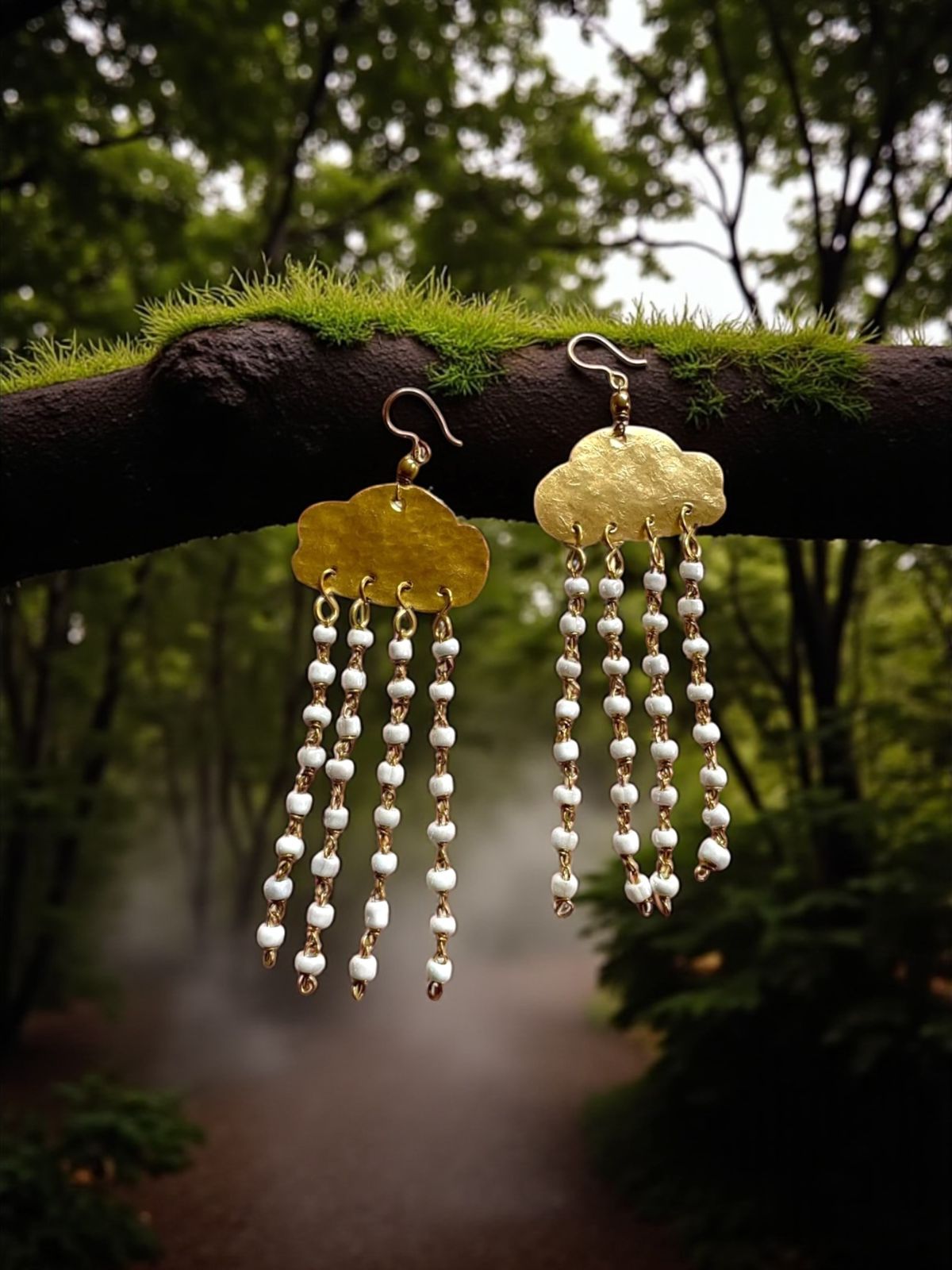 Rain Clouds Brass Dangler Earrings