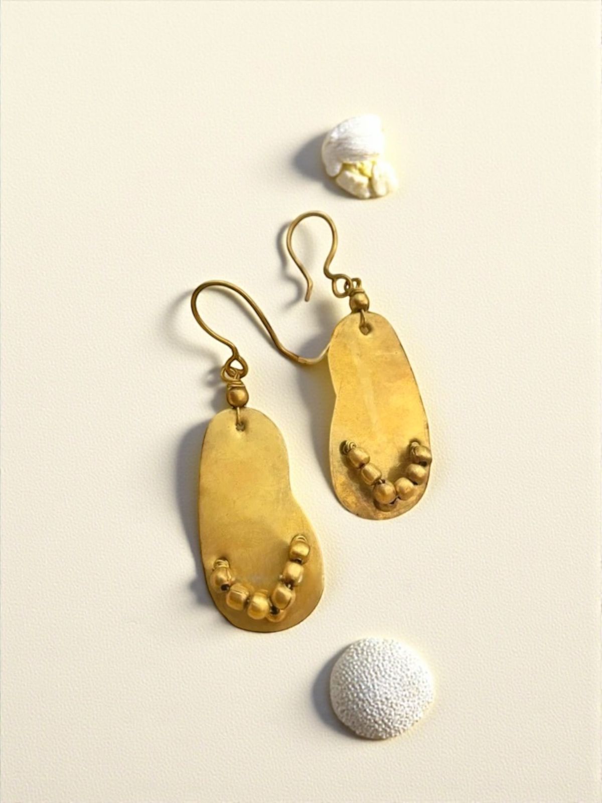Beaded Slippers Brass Dangler Earrings