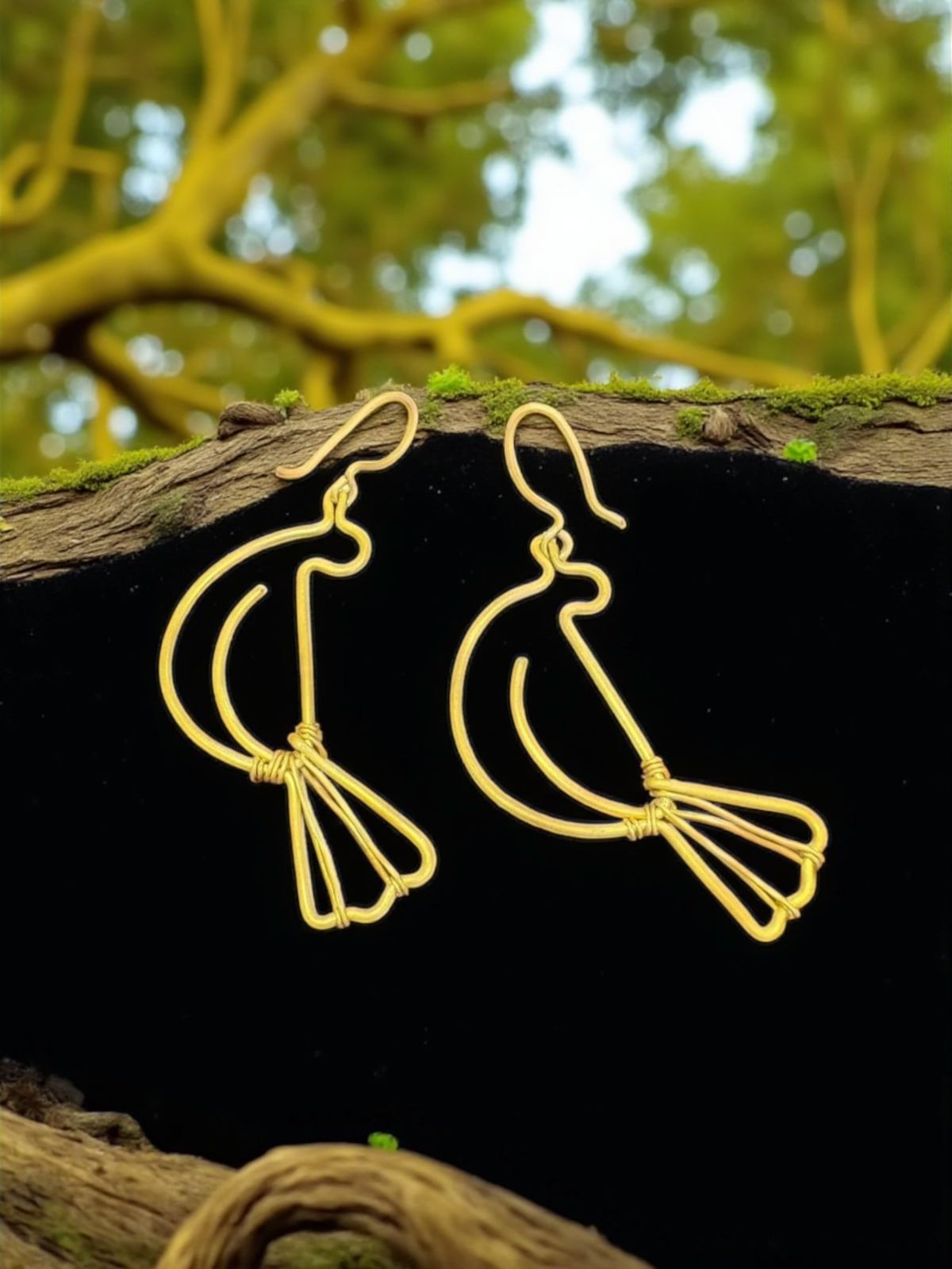 Mocking Bird Brass Dangler Earrings