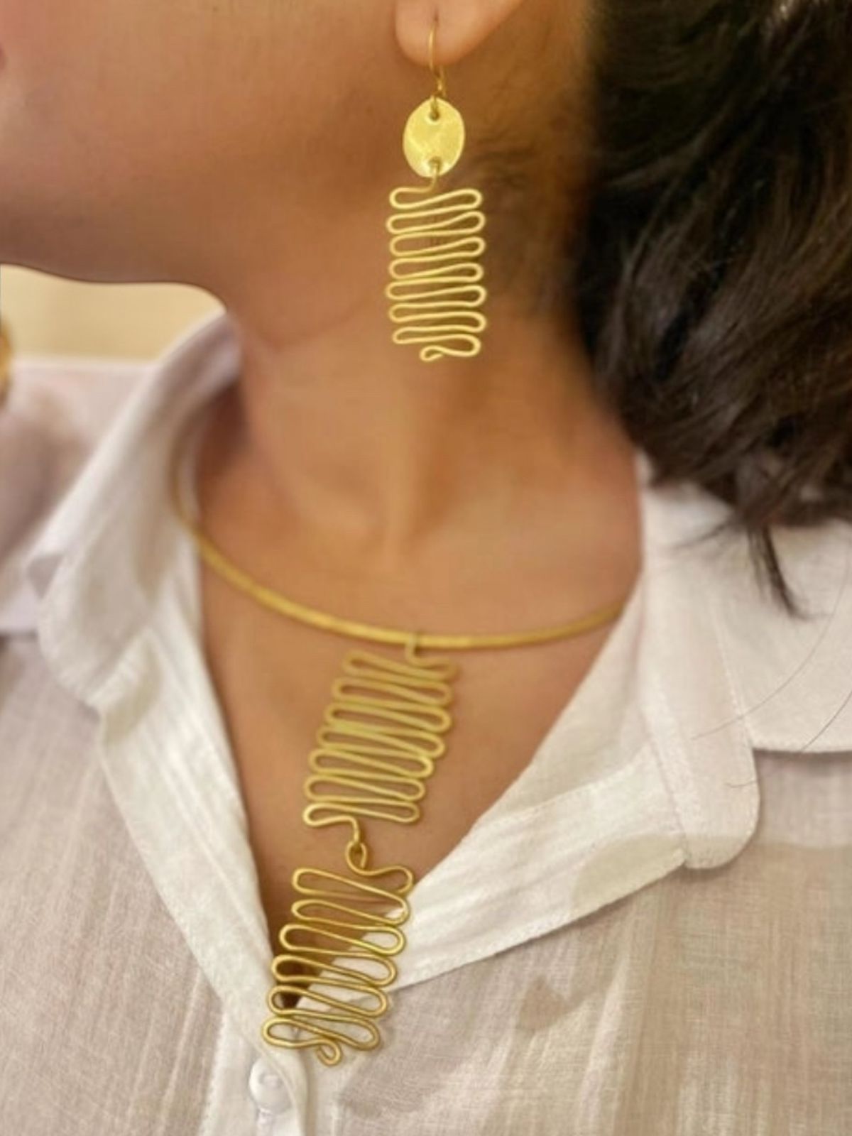 Waves of Life Brass Hasli Necklace