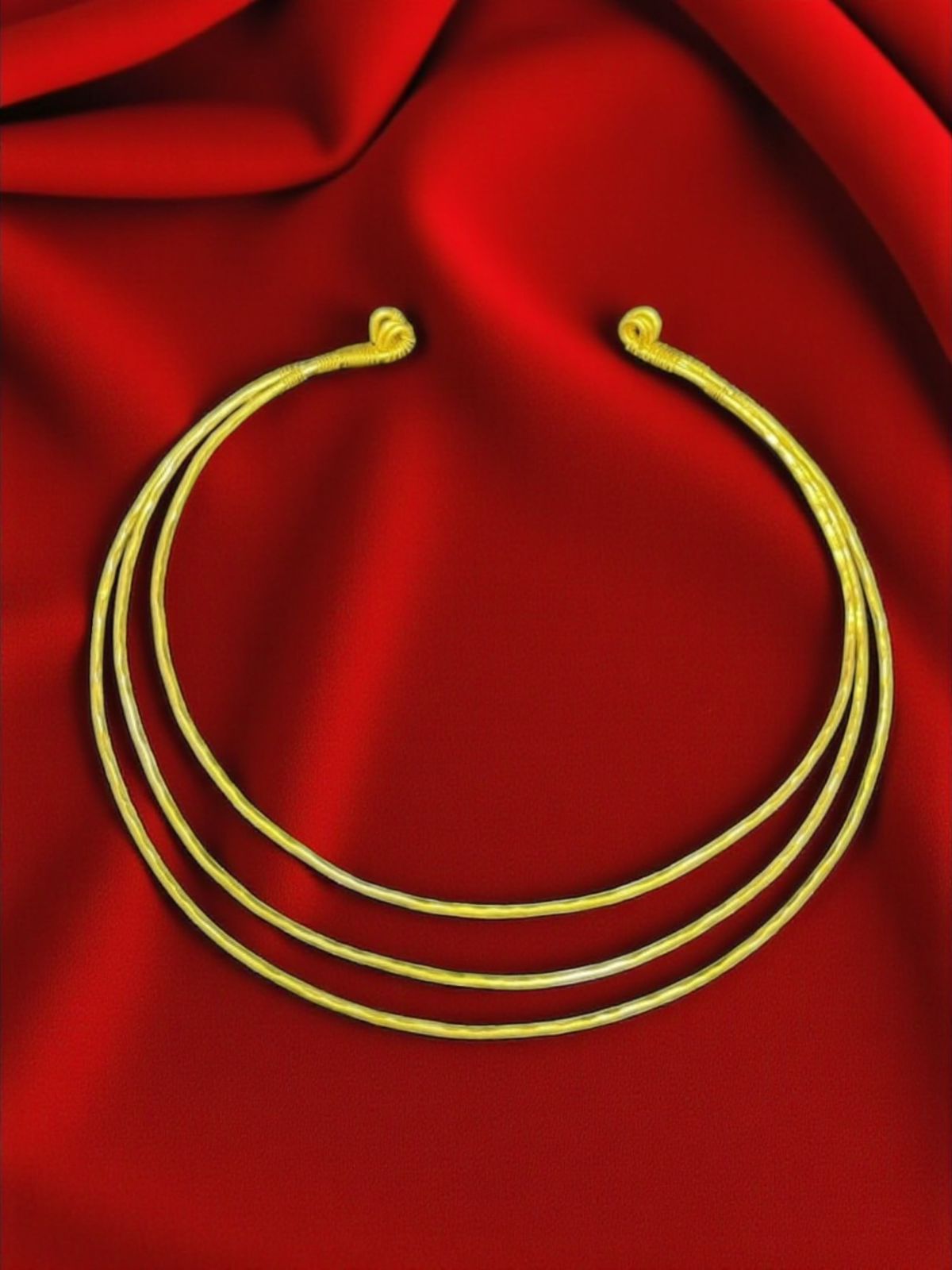 Triple Tiered Brass Hasli Necklace