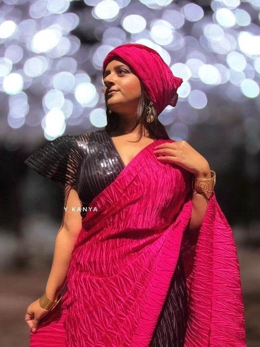 Dark Angel Crushed Satin Saree