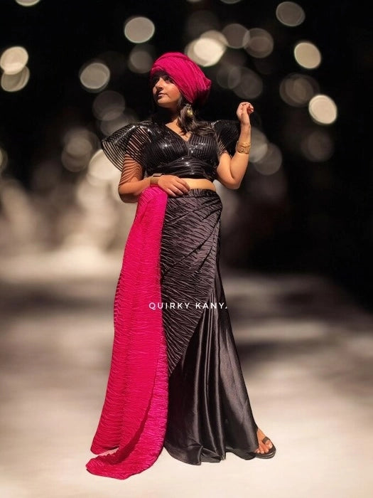Dark Angel Crushed Satin Saree