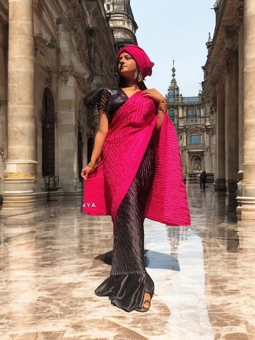 Dark Angel Crushed Satin Saree