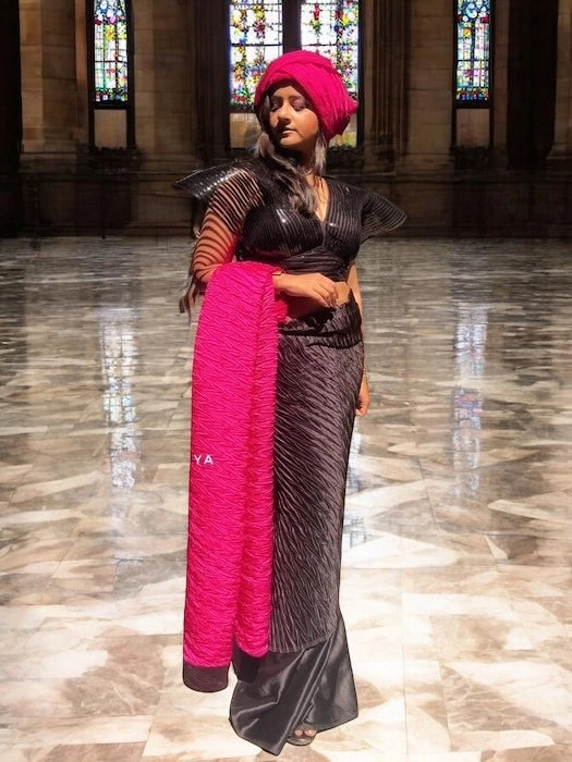 Dark Angel Crushed Satin Saree