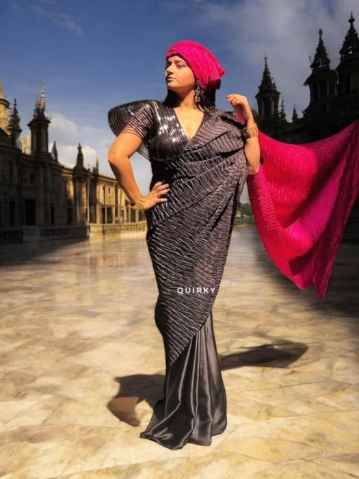 Dark Angel Crushed Satin Saree