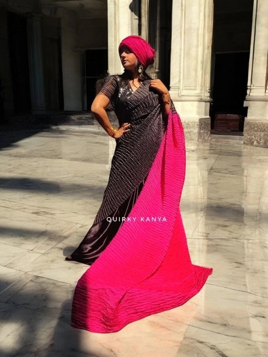 Dark Angel Crushed Satin Saree