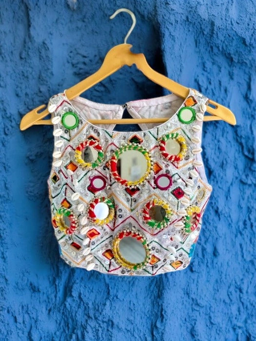 Silver Banjaran Mirrorwork Backless Blouse - Silver