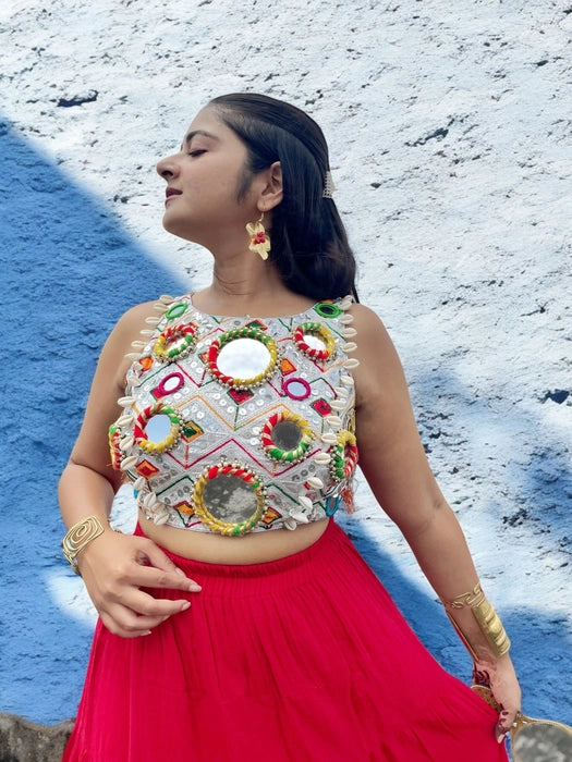 Silver Banjaran Mirrorwork Backless Blouse - Silver