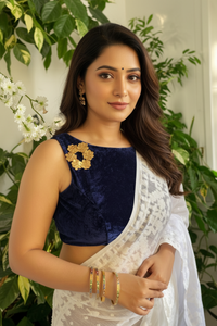 Blue Diva Velvet Designer Blouse - Navy Blue