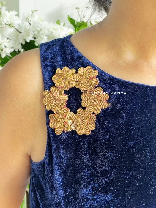 Blue Diva Velvet Designer Blouse - Navy Blue
