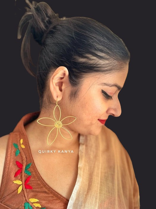 Big Flower Brass Dangler Earrings
