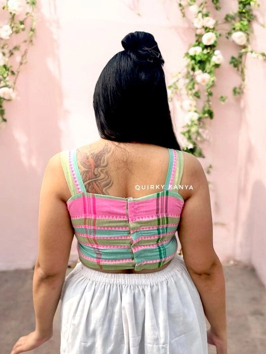 Cherry Blossom Dhonekhali Cotton Strappy Blouse - White