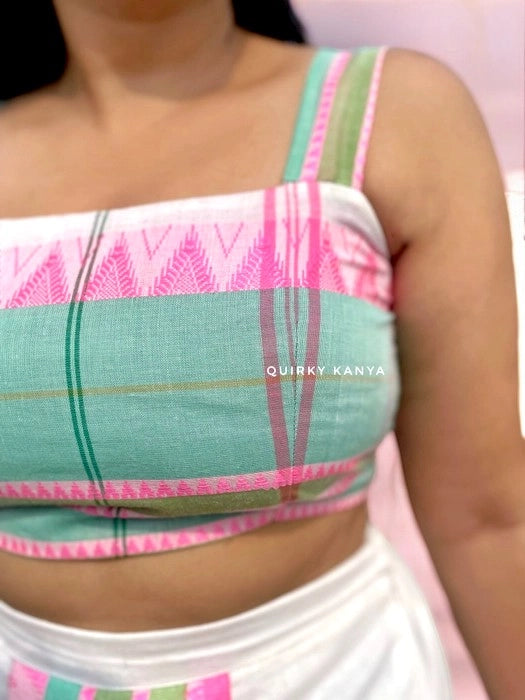 Cherry Blossom Dhonekhali Cotton Strappy Blouse - White