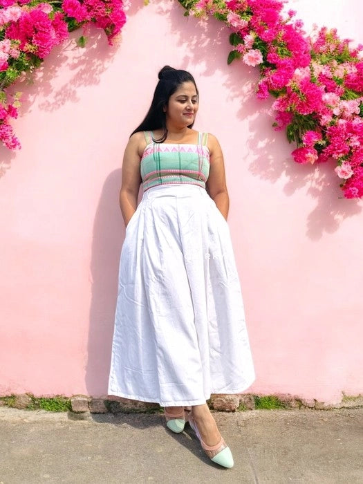 Cherry Blossom Dhonekhali Cotton Strappy Blouse - White