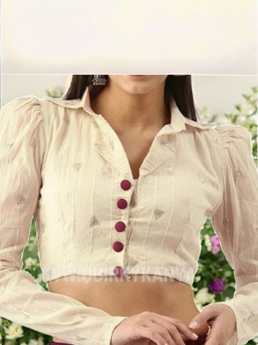 Creme-de-la-creme Shirt Collar Cotton Blouse - Off-White