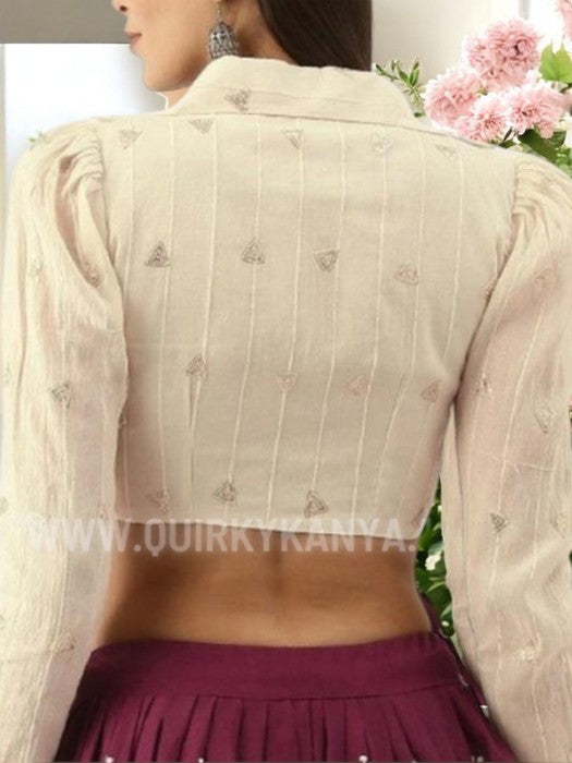Creme-de-la-creme Shirt Collar Cotton Blouse - Off-White