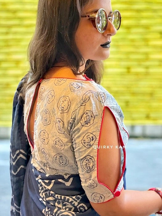 Koyna Dabu Print Cotton Blouse - Denim