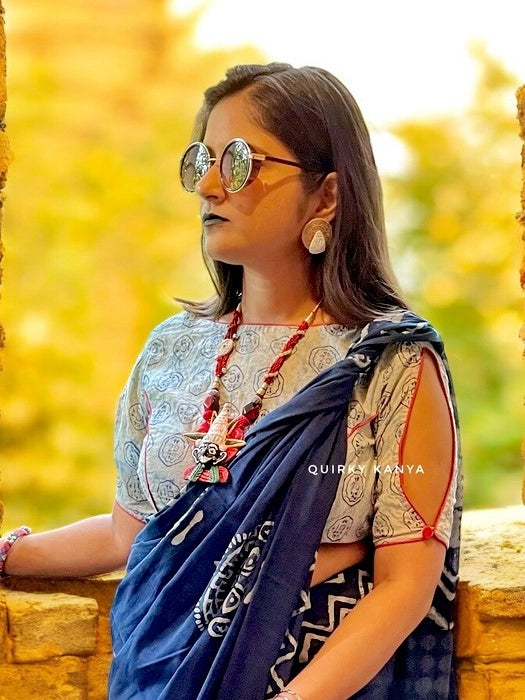 Koyna Dabu Print Cotton Blouse - Denim