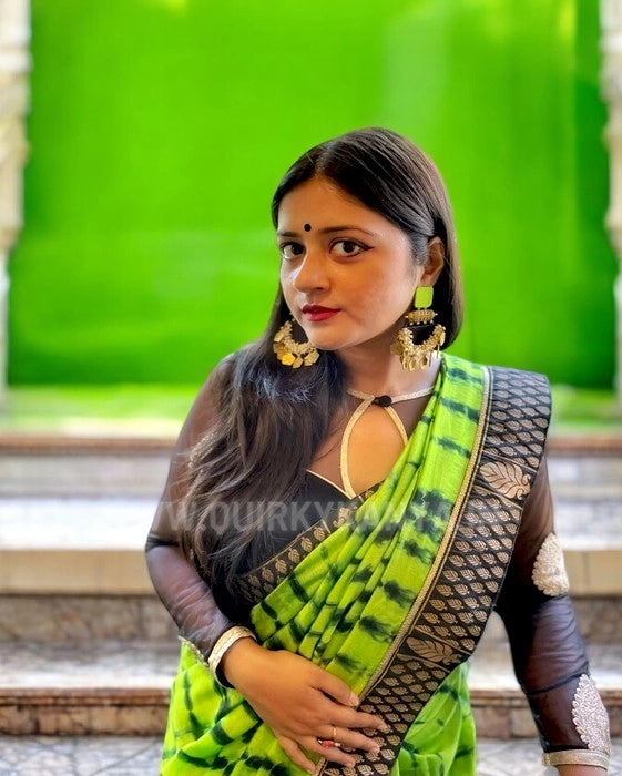 Green Goddess Chanderi Silk Shibori-print Saree