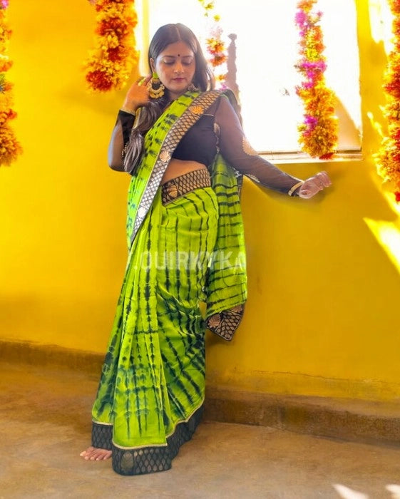 Green Goddess Chanderi Silk Shibori-print Saree