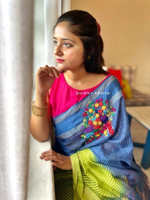 Guldasta Ombre-Dyed Hand-Embroidered Handloom Saree