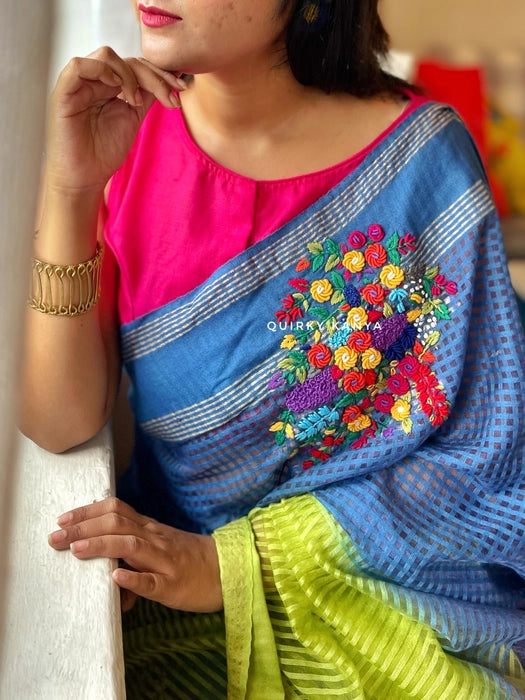 Guldasta Ombre-Dyed Hand-Embroidered Handloom Saree