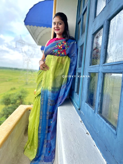 Guldasta Ombre-Dyed Hand-Embroidered Handloom Saree