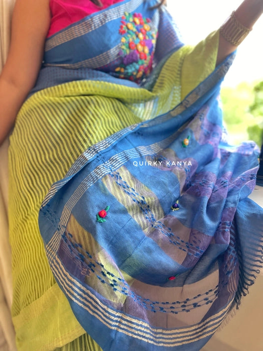 Guldasta Ombre-Dyed Hand-Embroidered Handloom Saree