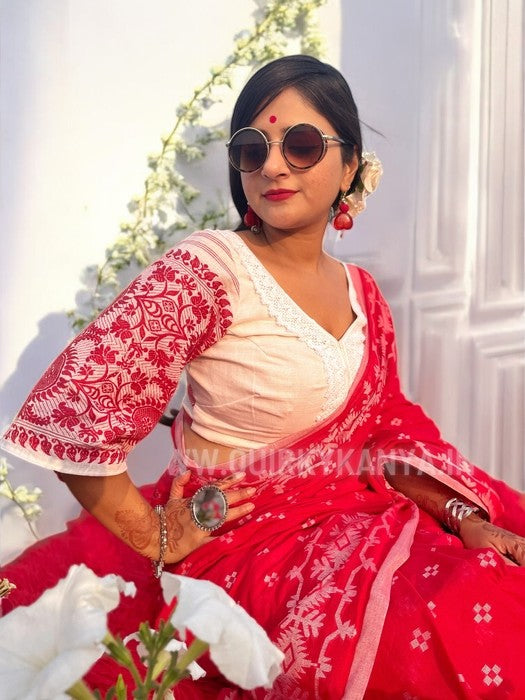 Hiyaa Assam Gamchha Blouse - White