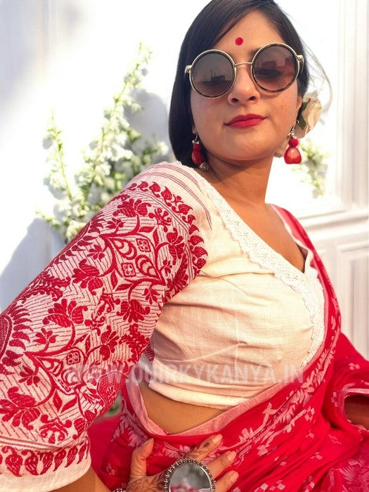 Hiyaa Assam Gamchha Blouse - White