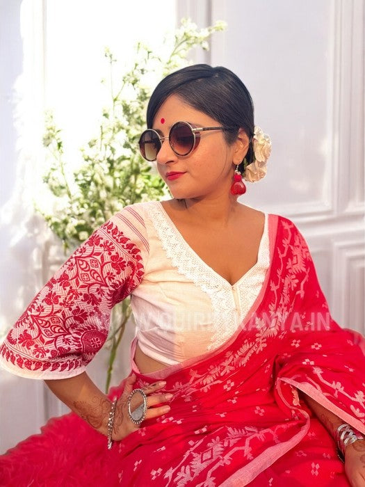 Hiyaa Assam Gamchha Blouse - White