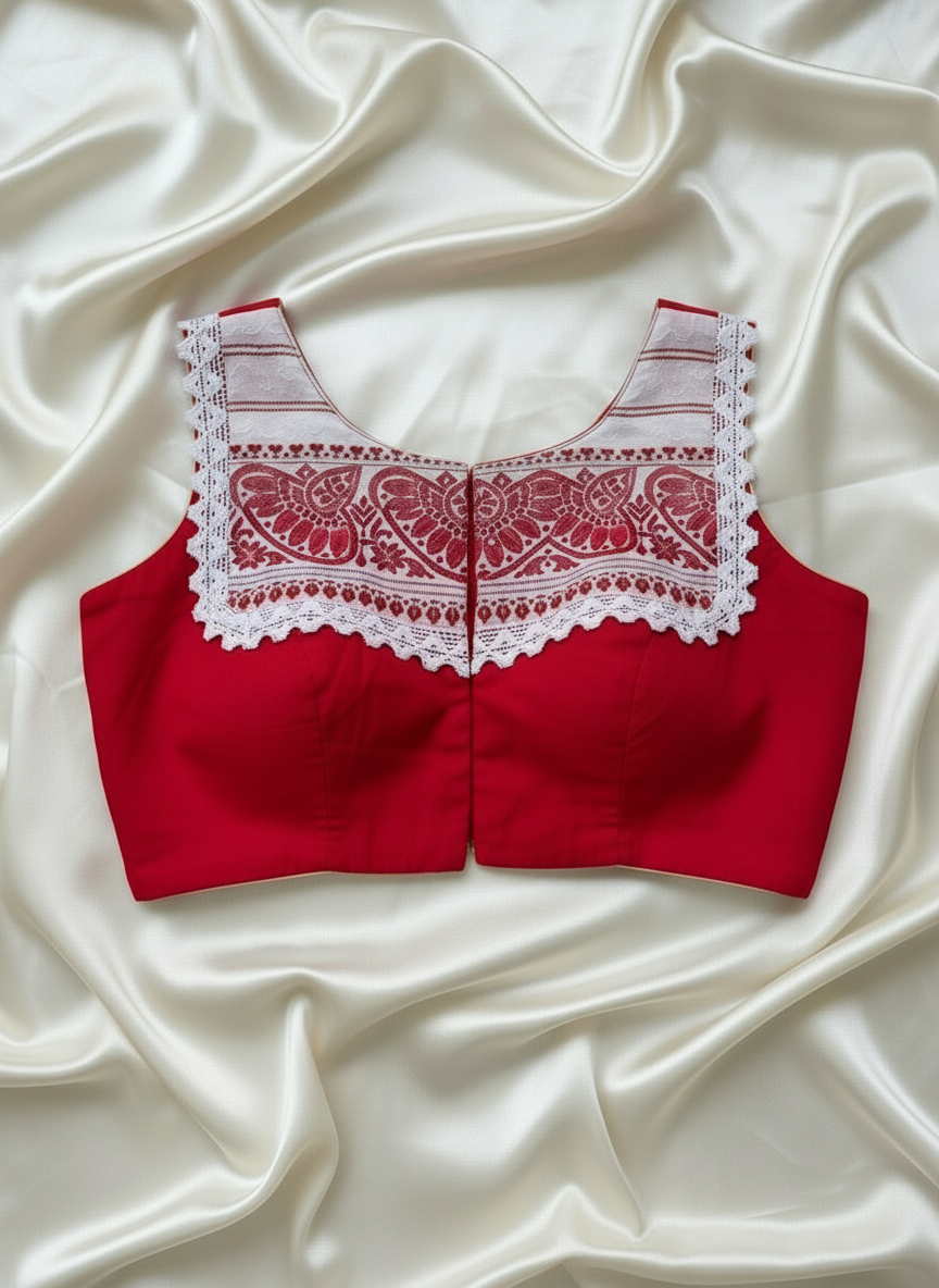 Happy Japi Assam Gamchha Sleeveless Cotton Blouse - Red