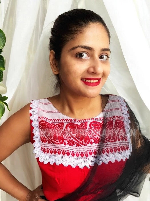 Happy Japi Assam Gamchha Sleeveless Cotton Blouse - Red