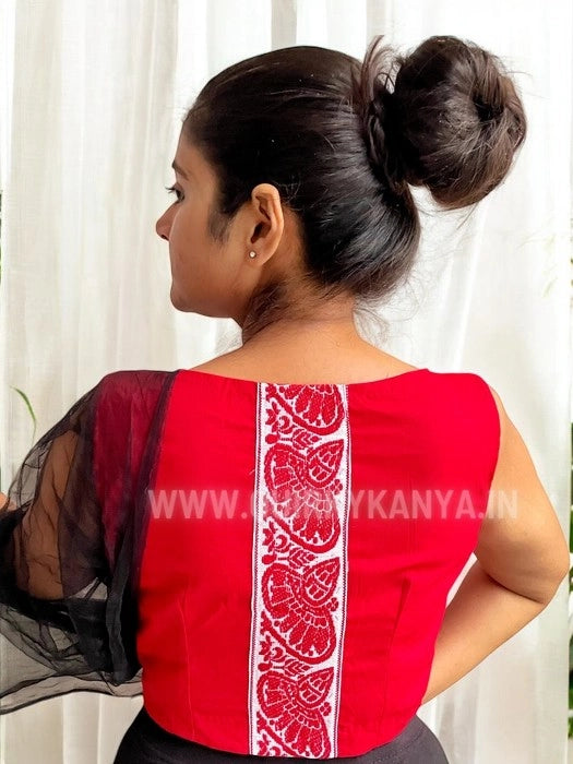 Happy Japi Assam Gamchha Sleeveless Cotton Blouse - Red