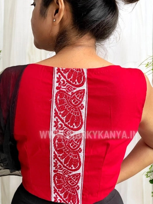 Happy Japi Assam Gamchha Sleeveless Cotton Blouse - Red
