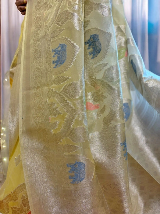 Iravati Cream Gold Organza Benarasi