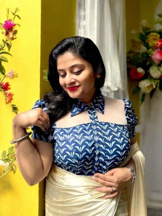 Isabella Dabu Print Cotton Blouse- Blue