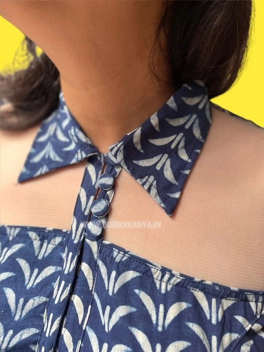 Isabella Dabu Print Cotton Blouse- Blue