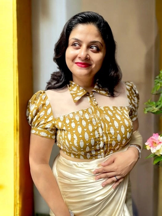 Isabella Dabu Print Cotton Blouse- Mustard