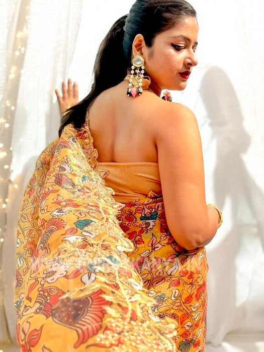 Kadambari Digital Print on Organza with Cutwork Border