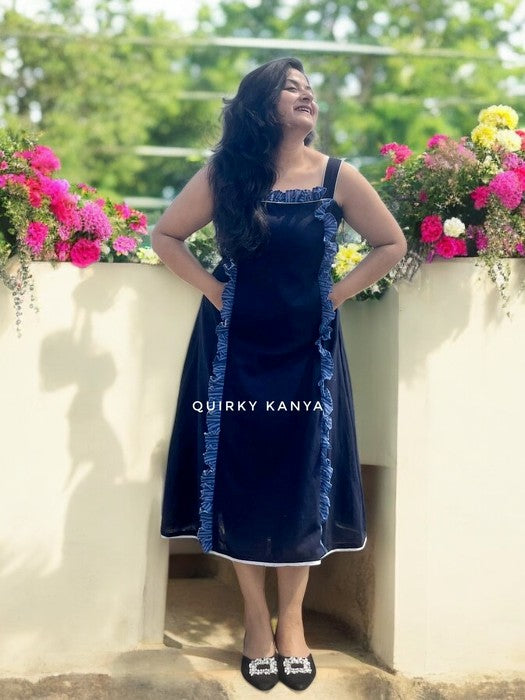 Katerina Gamchha Accent Cotton Frilled A-line Dress