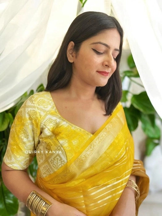Kesariya Tie & Dye Glass Sleeves Blouse - Yellow